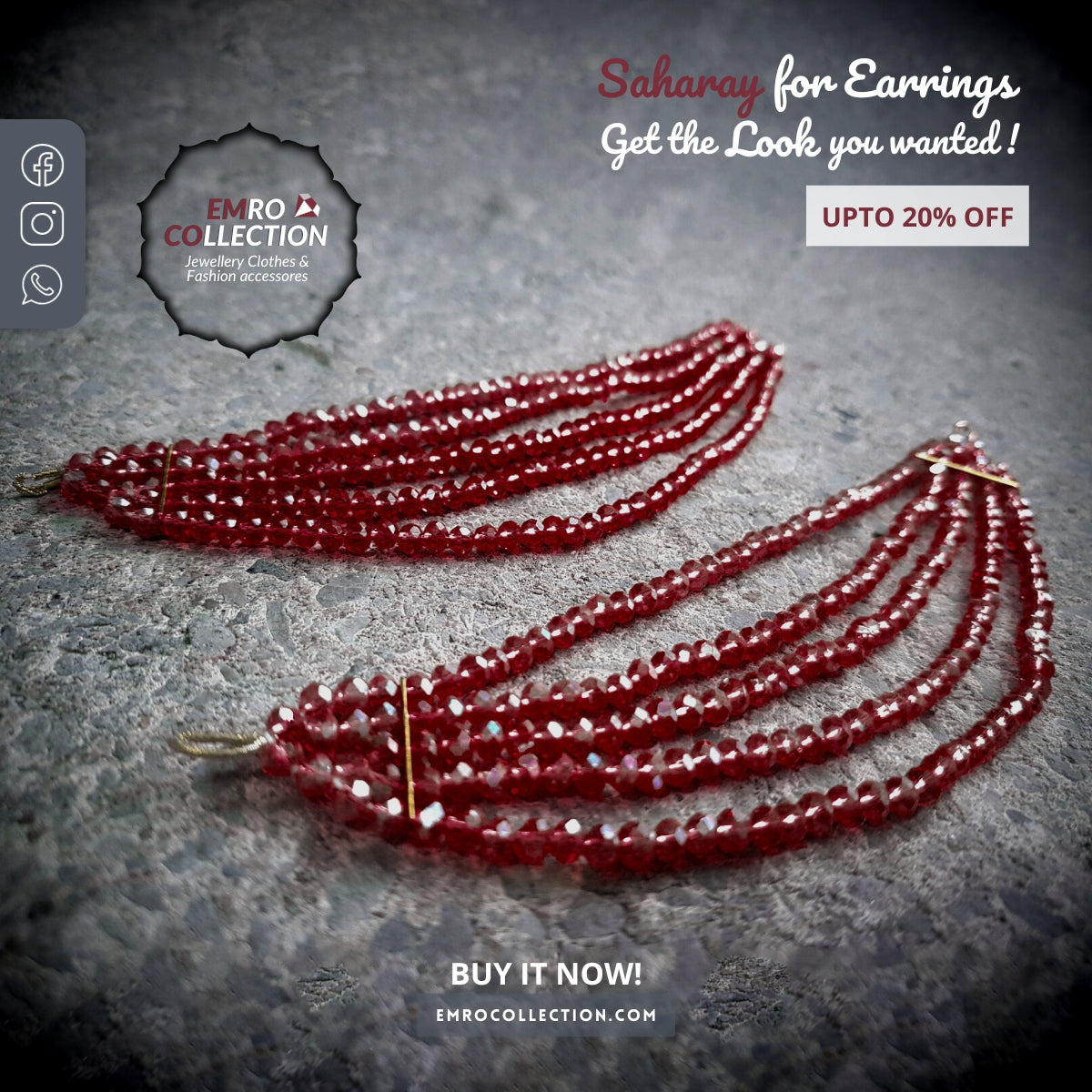 maroon earrings chain, meroon saharay for earrings, crystal saharay, crystals kaan chain, saharay to support earrings indian pakistani jewellery