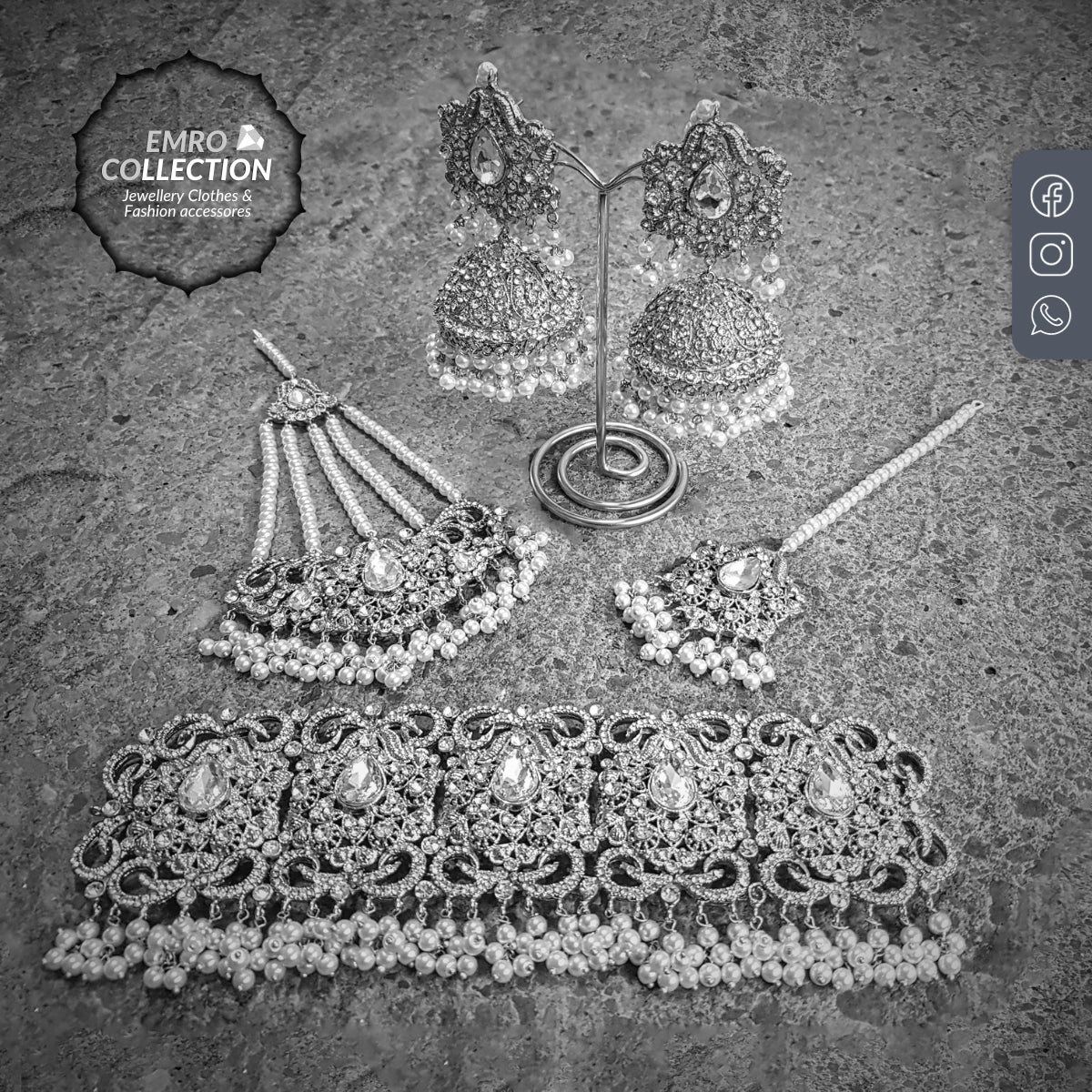 high-end pakistani jewelry: silver bridal choker set