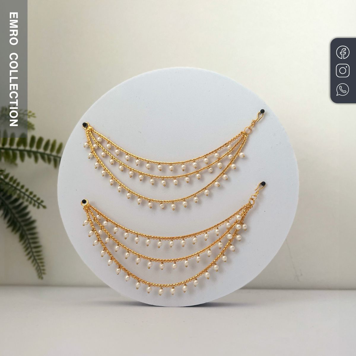 pakistani golden earrings chain with off-white pearls