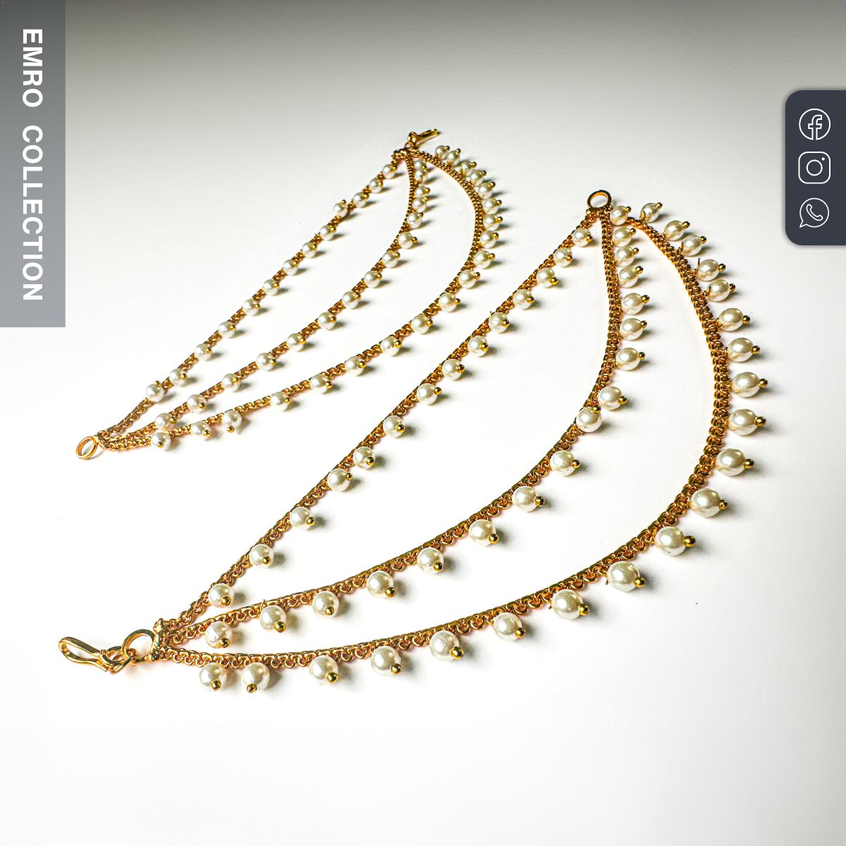 pakistani golden earrings chain with off-white pearls