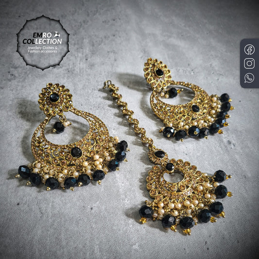 Indian Earrings Tikka set in Black for 2024!