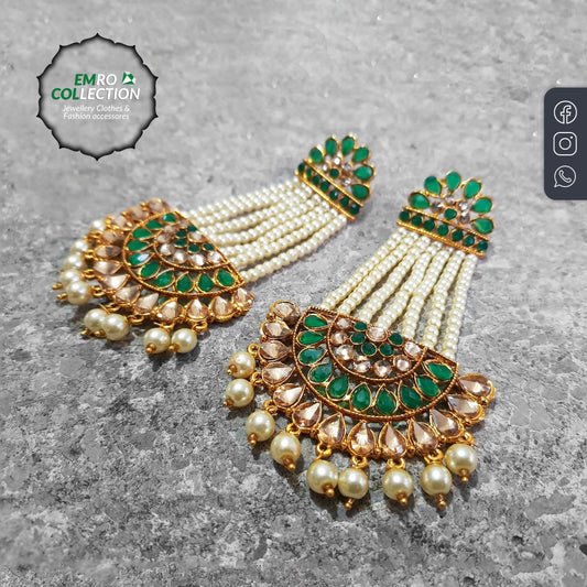 Green Long Earrings - Indian jewelry