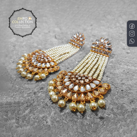 Golden Long Earrings - Indian Earrings - Indian Jewelry