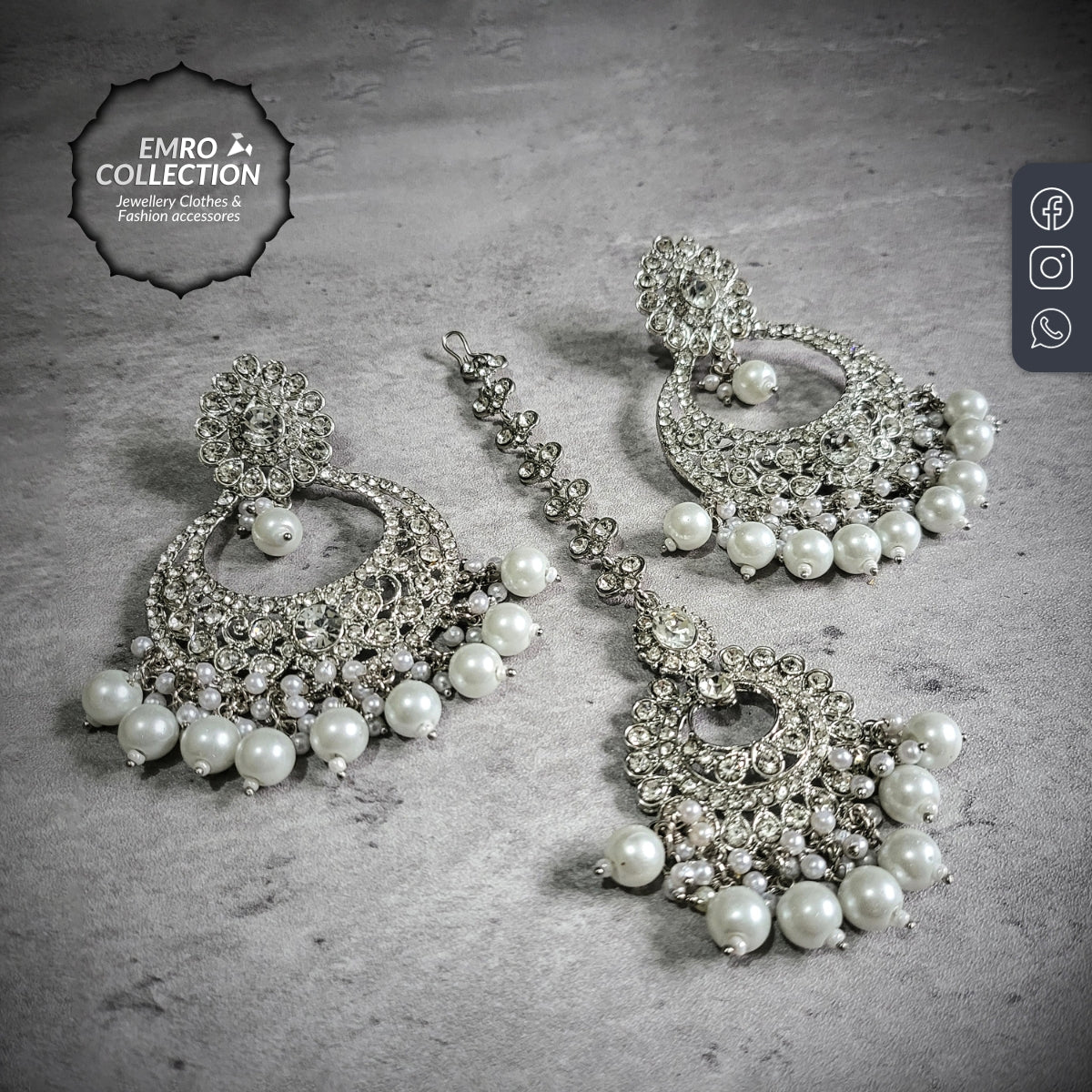 silver earrings and mang tikka set 