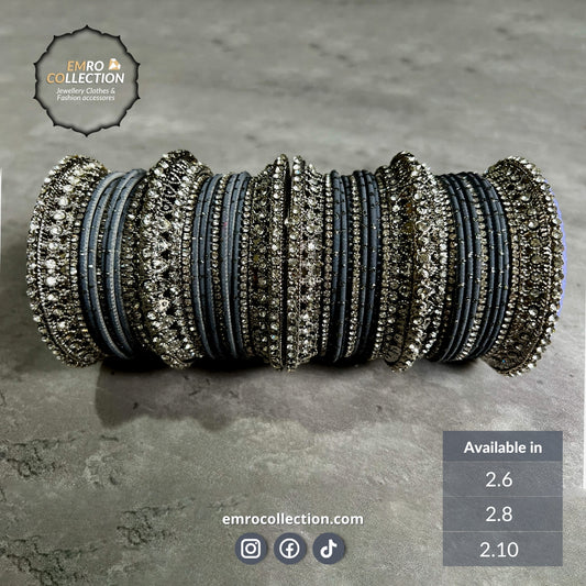 Silver and Grey bangles,  Grey Bridal Bangles, Bridal choora