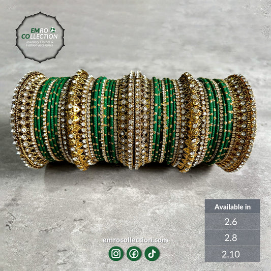 Green bridal bangles, Dark green Bangles, Bridal choora, High quality Indian jewellery! suitable for wedding and parties