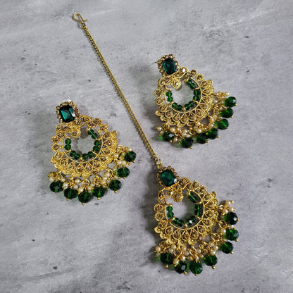 Green Earrings and Mang Tikka Set