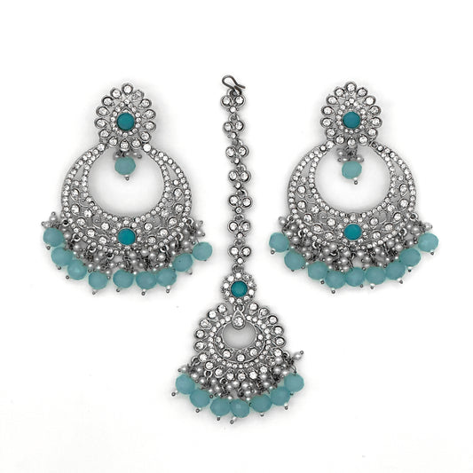 Mint Blue earrings tikka set