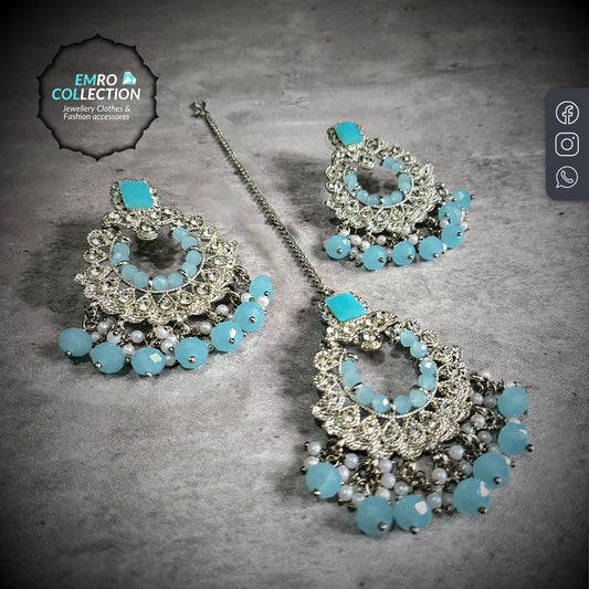 Light Blue earrings tikka set