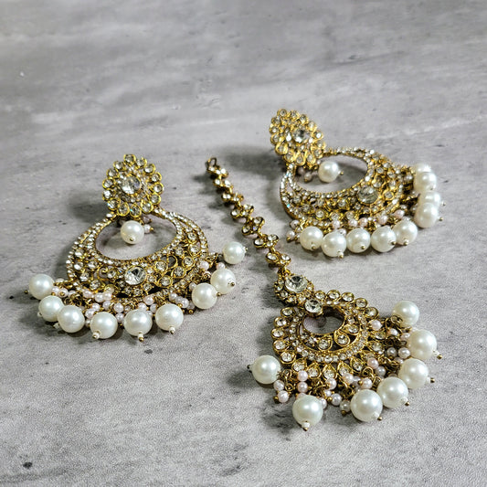 Pearls Earrings Tikka Set