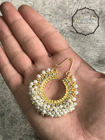 Pearl earrings, chand bali, hoop earrings, Pakistani earrings, High quality Pakistani jewellery. suitable for wedding and parties