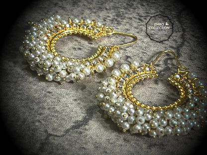 Pearl earrings, chand bali, hoop earrings, Pakistani earrings, High quality Pakistani jewellery. suitable for wedding and parties