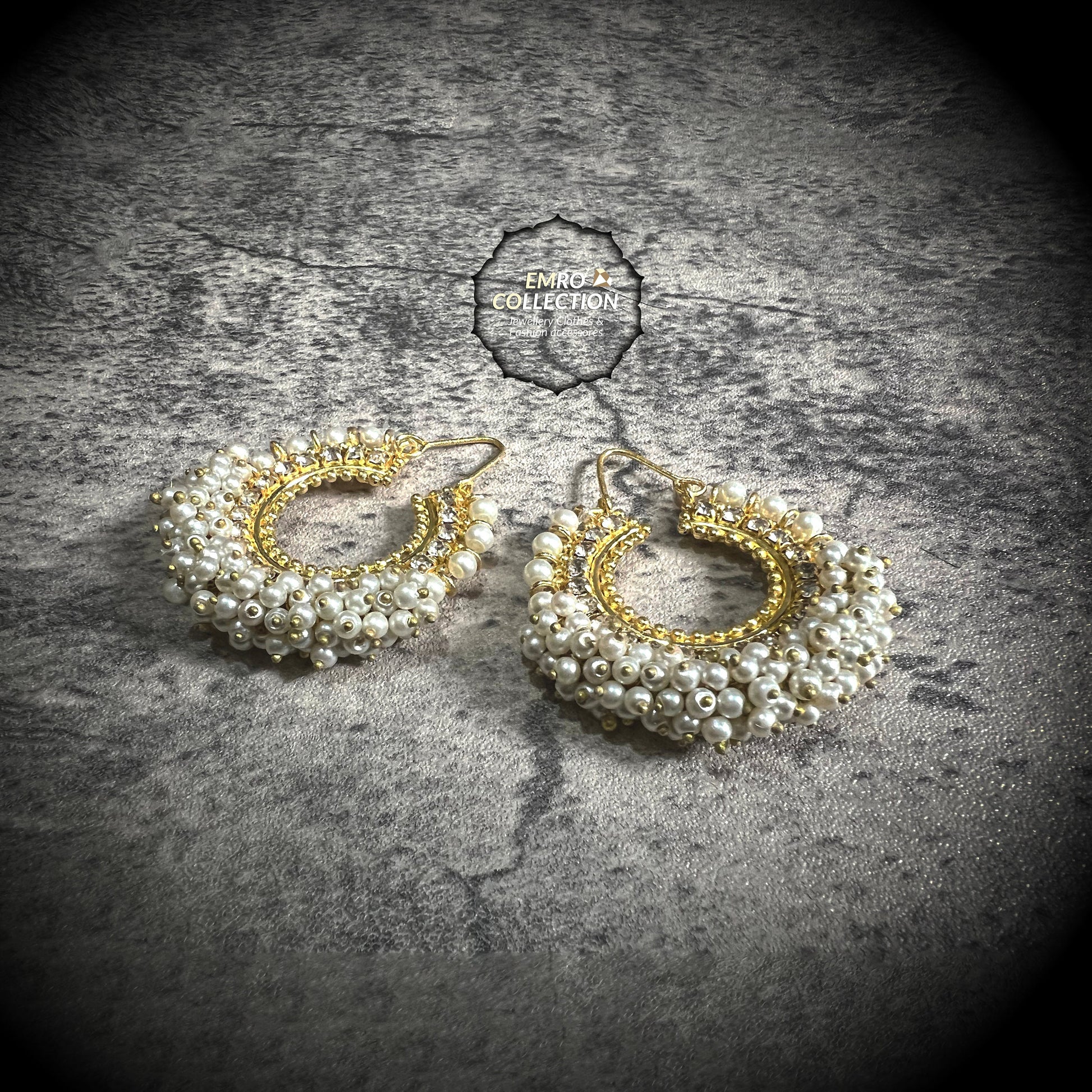 Pearl earrings, chand bali, hoop earrings, Pakistani earrings, High quality Pakistani jewellery. suitable for wedding and parties