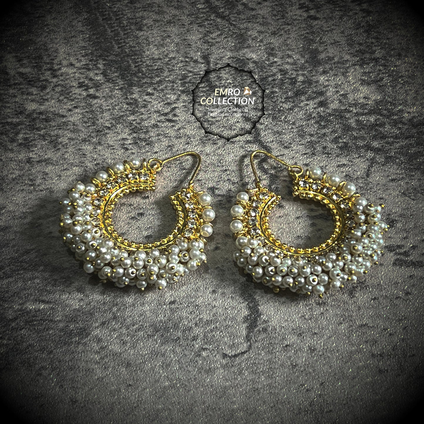 pearl earrings, chand bali, hoop earrings, pakistani earrings, high quality pakistani jewellery. suitable for wedding and parties