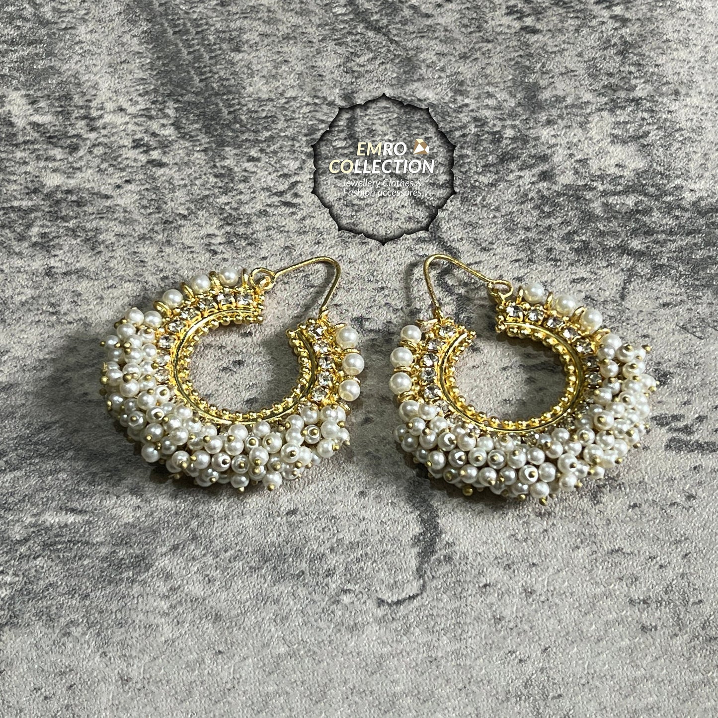 pearl earrings, chand bali, hoop earrings, pakistani earrings, high quality pakistani jewellery. suitable for wedding and parties