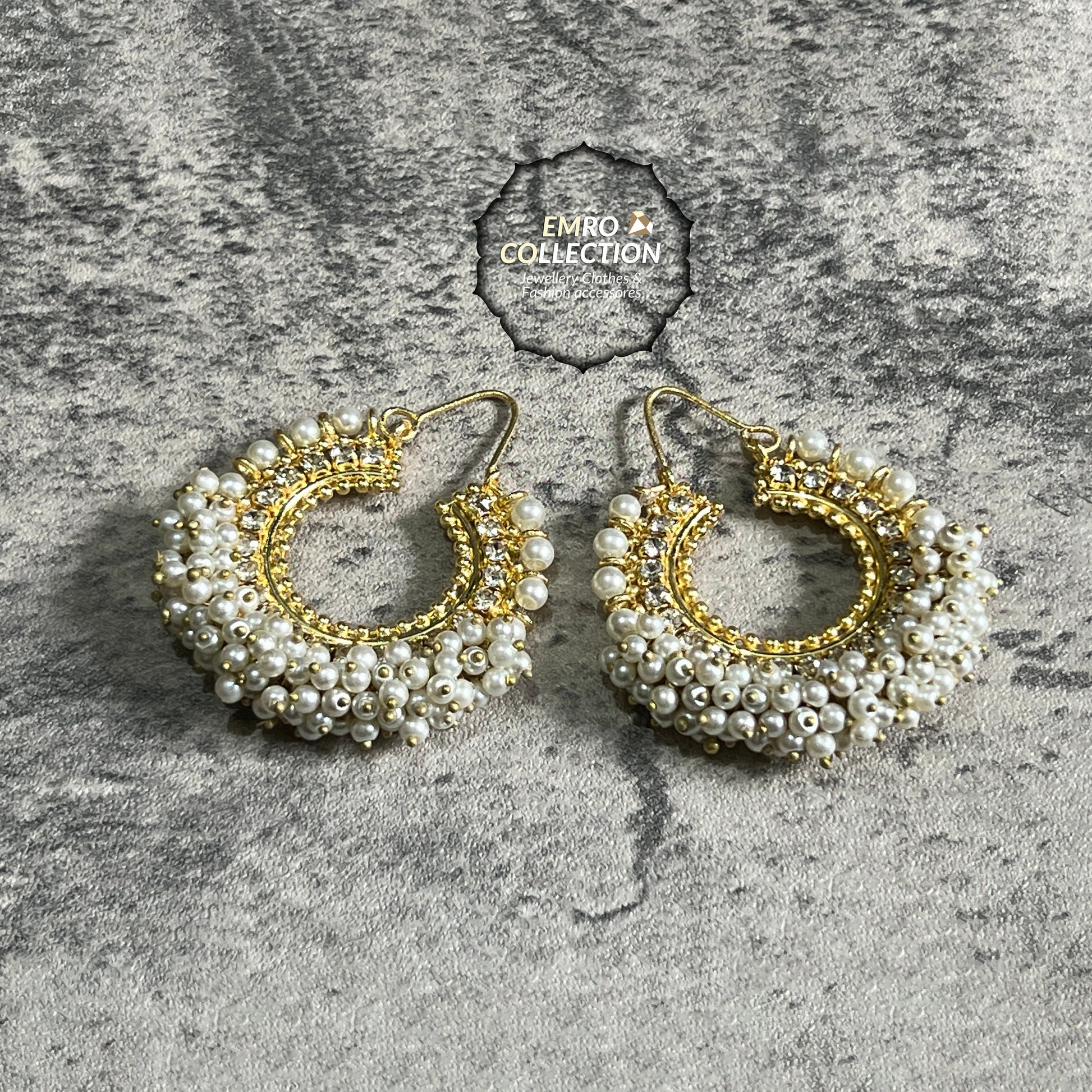 Pearl earrings, chand bali, hoop earrings, Pakistani earrings, High quality Pakistani jewellery. suitable for wedding and parties