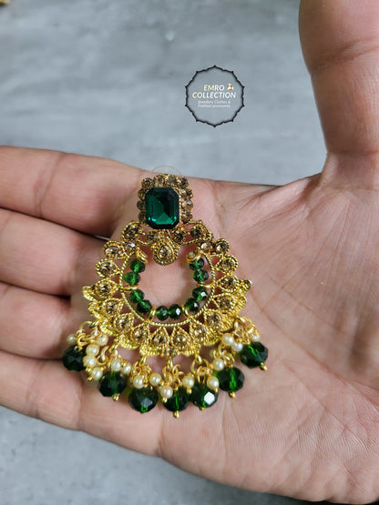 Green Earrings and Mang Tikka Set